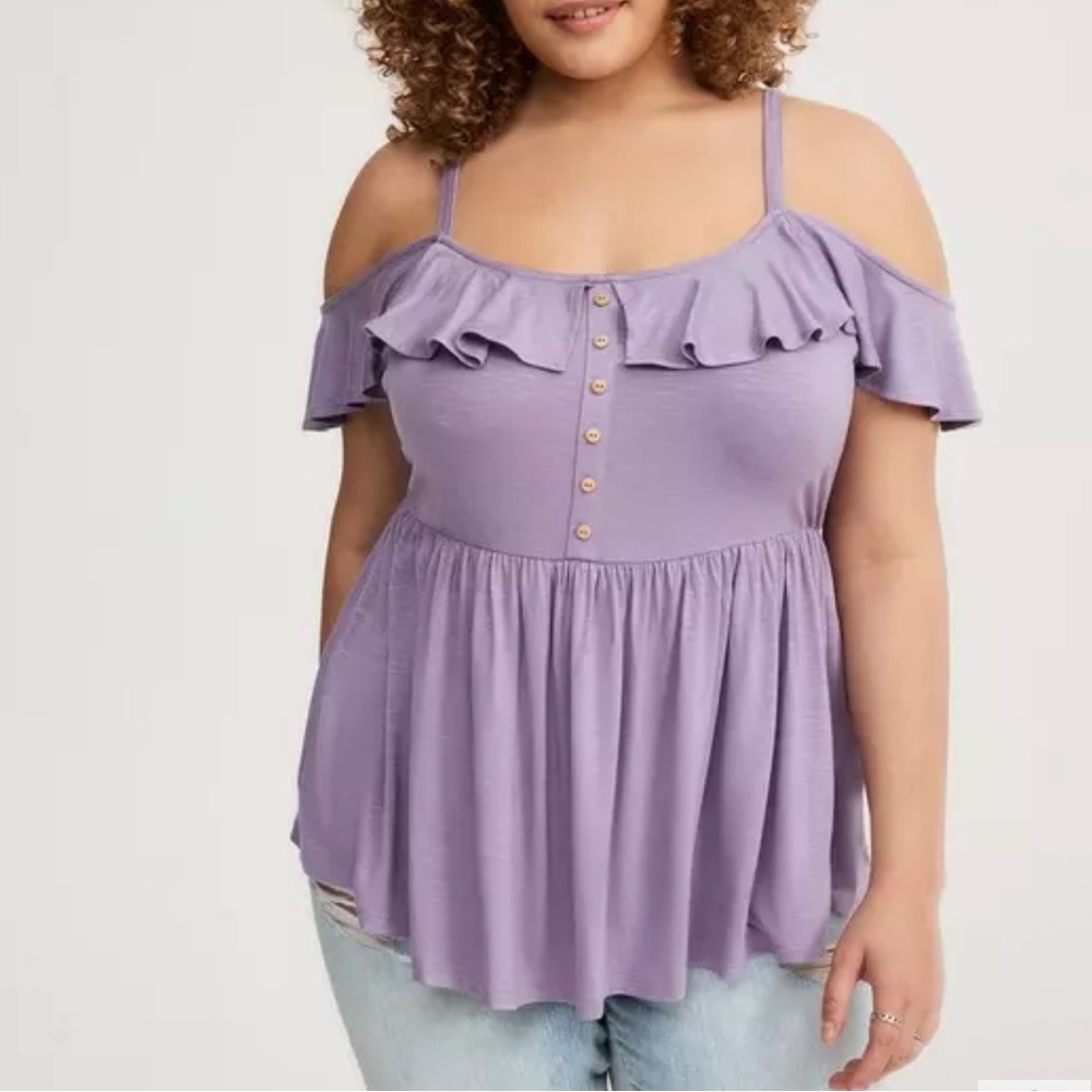 Torrid Lavender Cold-Shoulder Ruffle Button Babydoll Camisole Plus Size 4